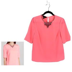 Ted Baker London Coral Meleni Jeweled Embellished Neck Short Sleeve Blouse Sz 6